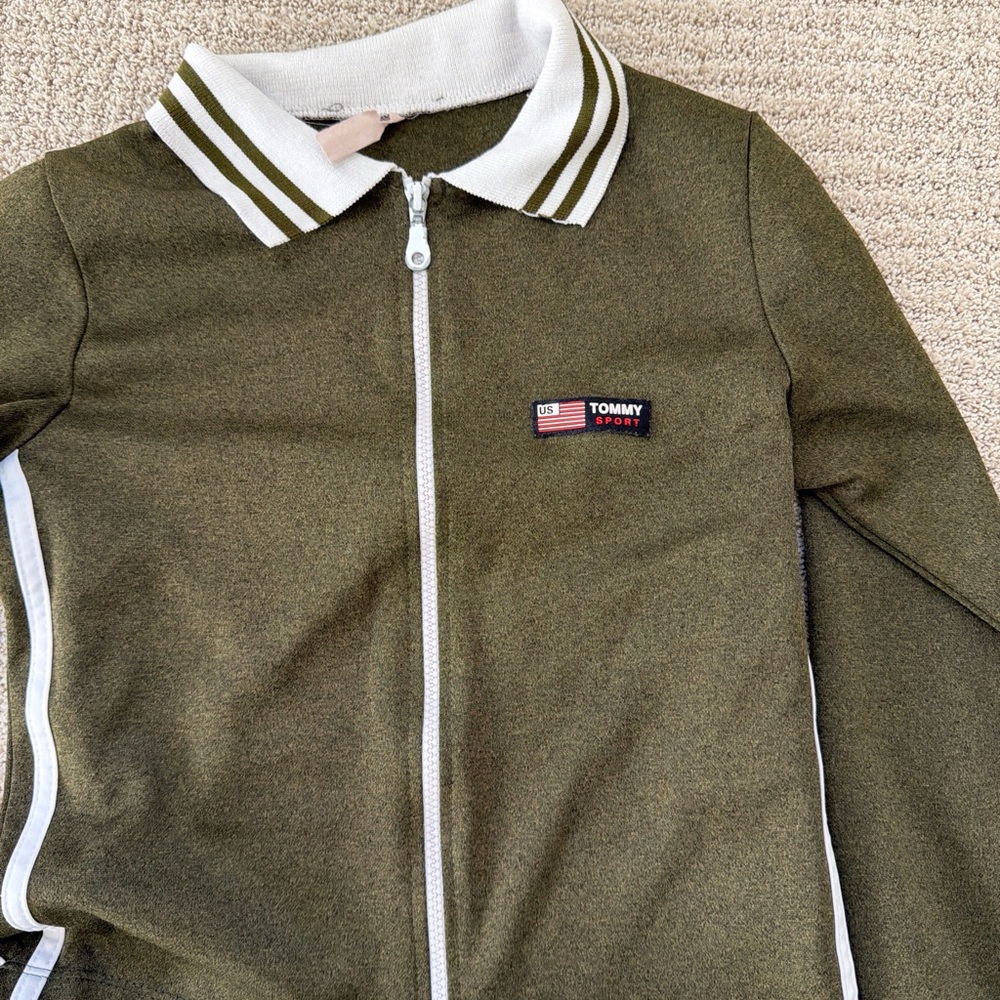 Tommy Sport Green Women's Track Suit with White Stripes - Picture 2 of 3